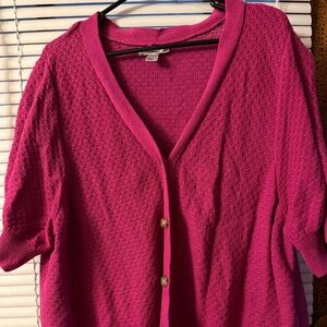 Plus-sized Short Sleeved Button Front Sweater